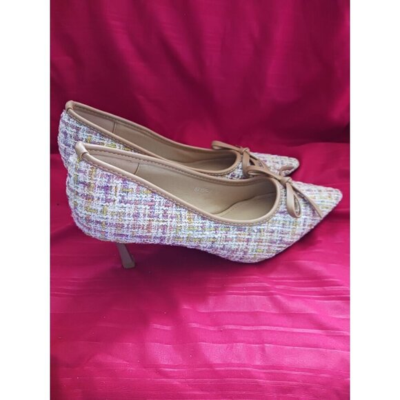 Xiwen Womens Tweed Pointed-Toe Heels With Bow Accent Stiletto multicolor size 36 - Picture 6 of 12
